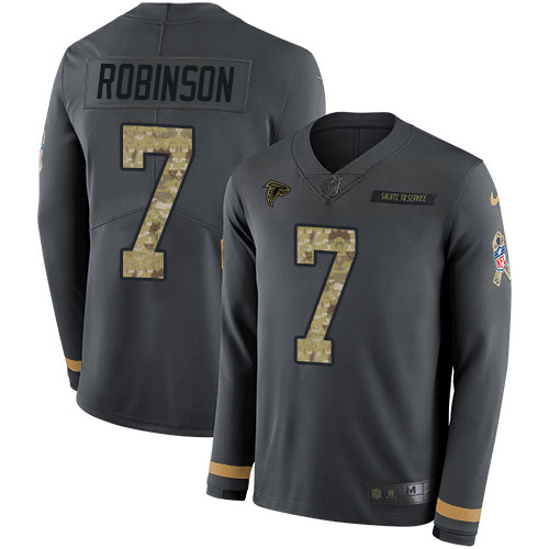 Falcons #7 Bijan Robinson Anthracite Salute To Service Men's Stitched Limited Therma Long Sleeve Jersey