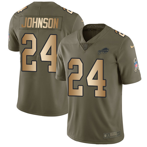 Buffalo Bills #24 Taron Johnson Olive/Gold Men's Stitched Limited 2017 Salute To Service Jersey Men's