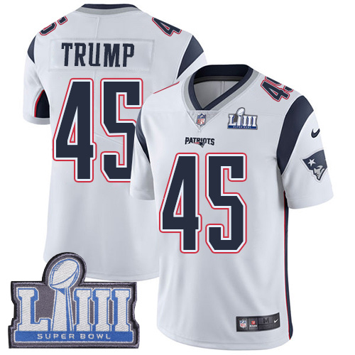 New England Patriots #45 Donald Trump White Super Bowl LIII Bound Youth Stitched Vapor Untouchable Limited Jersey Youth