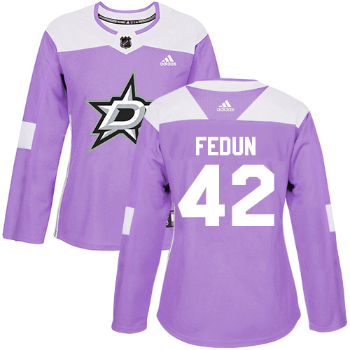 Adidas Dallas Stars #42 Taylor Fedun Purple Authentic Fights Cancer Women's Stitched Jersey Womens