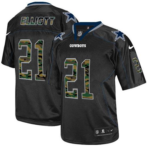 Cowboys #21 Ezekiel Elliott Black Men's Stitched Elite Camo Fashion Jersey