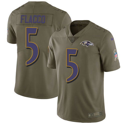 Baltimore Ravens #5 Joe Flacco Olive Youth Stitched Limited 2017 Salute to Service Jersey Youth