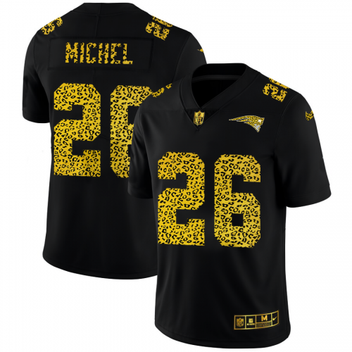 New England New England Patriots #26 Sony Michel Men's Leopard Print Fashion Vapor Limited Jersey Black Men's