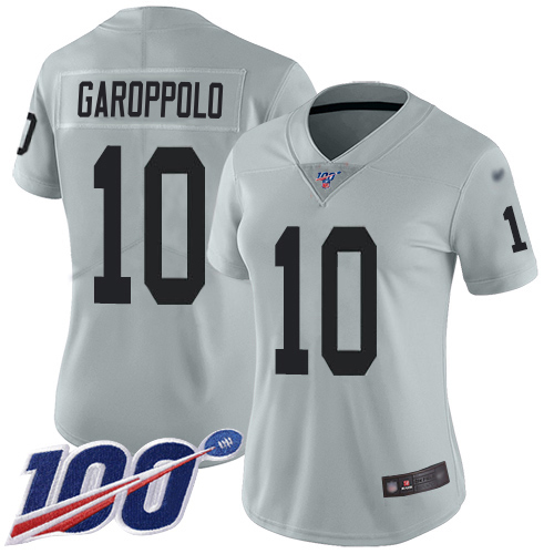 Raiders #10 Jimmy Garoppolo Silver Women's Stitched Limited Inverted Legend 100th Season Jersey