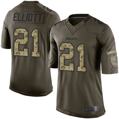 Cowboys #21 Ezekiel Elliott Green Men's Stitched Limited 2015 Salute To Service Jersey