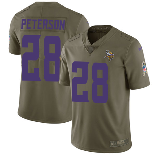 Minnesota Vikings #28 Adrian Peterson Olive Men's Stitched Limited 2017 Salute to Service Jersey Men's