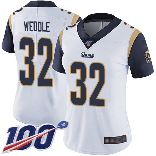 Los Angeles Rams #32 Eric Weddle White Women's Stitched 100th Season Vapor Limited Jersey Womens