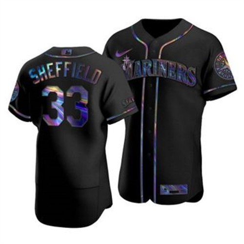 Seattle Seattle Mariners #33 Justus Sheffield Men's Iridescent Holographic Collection Jersey - Black Men's