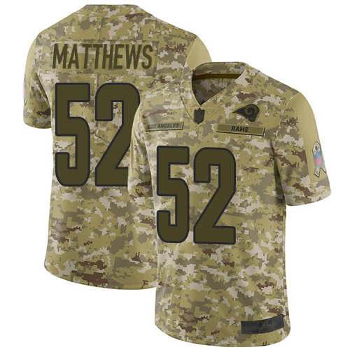 Los Angeles Rams #52 Clay Matthews Camo Youth Stitched Limited 2018 Salute to Service Jersey Youth