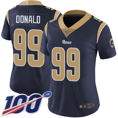Rams #99 Aaron Donald Navy Blue Team Color Women's Stitched 100th Season Vapor Limited Jersey