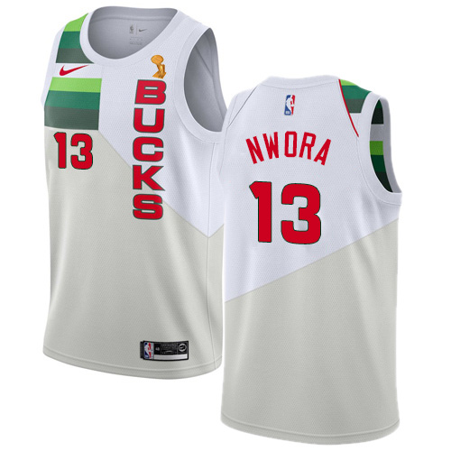 Milwaukee Bucks #13 Jordan Nwora 2021 Finals Champions Swingman Earned Edition Jersey White Mens