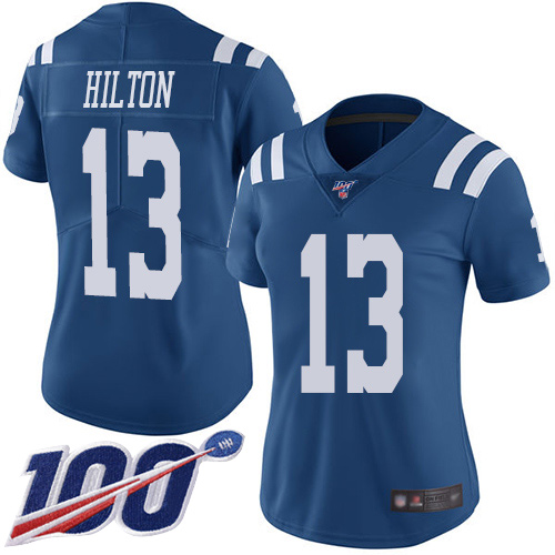 Colts #13 T.Y. Hilton Royal Blue Women's Stitched Limited Rush 100th Season Jersey