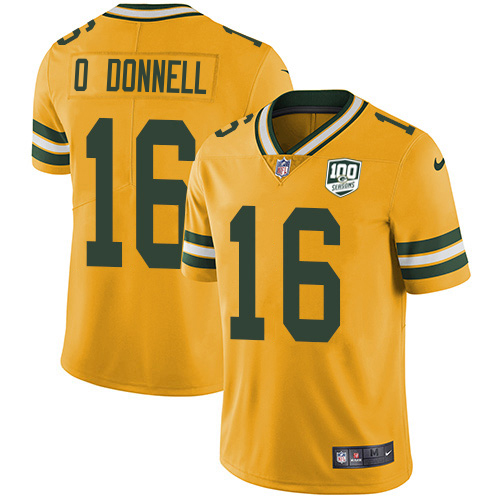 Packers #16 Pat O'Donnell Yellow Men's 100th Season Stitched Limited Rush Jersey