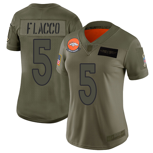 Denver Broncos #5 Joe Flacco Camo Women's Stitched Limited 2019 Salute to Service Jersey Womens