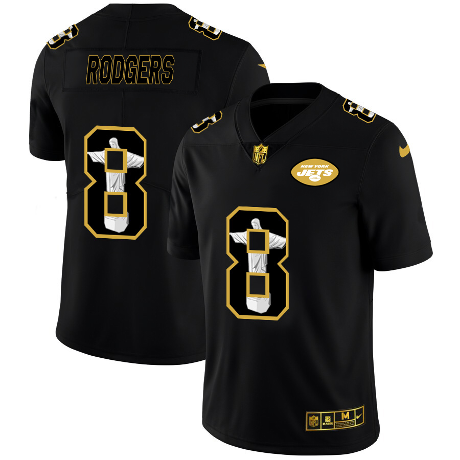 New York Jets #8 Aaron Rodgers Men's Carbon Black Vapor Cristo Redentor Limited Jersey