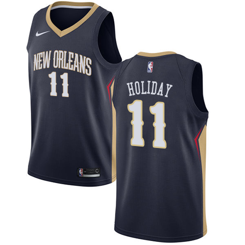 New Orleans Pelicans #11 Jrue Holiday Navy Swingman Icon Edition Jersey Mens