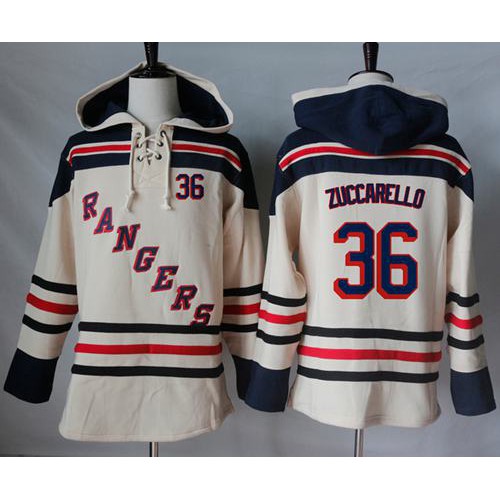 New York Rangers #36 Mats Zuccarello Cream Sawyer Hooded Sweatshirt Stitched Jersey Men's