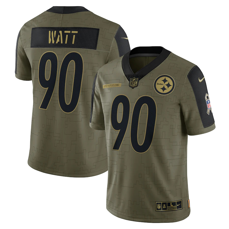 Pittsburgh Steelers #90 T.J. Watt Olive 2021 Salute To Service Limited Player Jersey