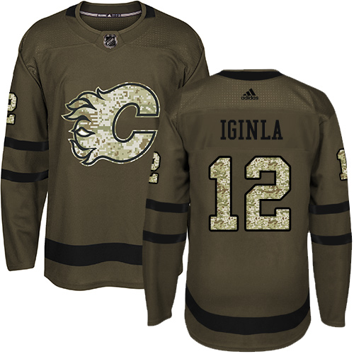 Adidas Calgary Flames #12 Jarome Iginla Green Salute to Service Stitched Jersey Men's