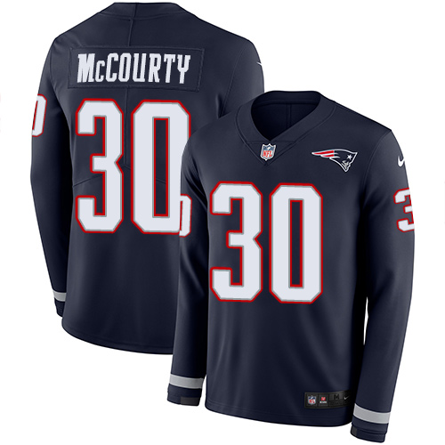 New England Patriots #30 Jason McCourty Navy Blue Team Color Men's Stitched Limited Therma Long Sleeve Jersey Men's