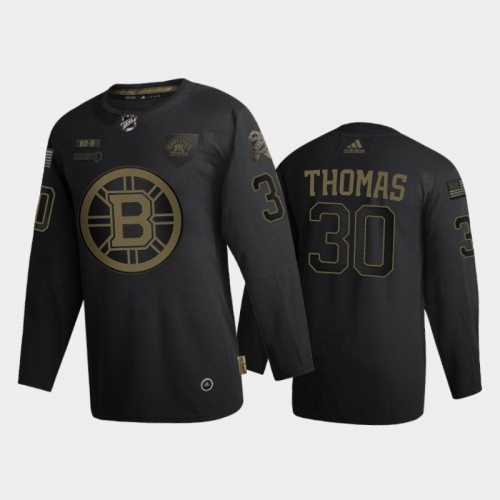 Boston Boston Bruins #30 Tim Thomas Men's Adidas 2020 Veterans Day Authentic Jersey - Black Men's