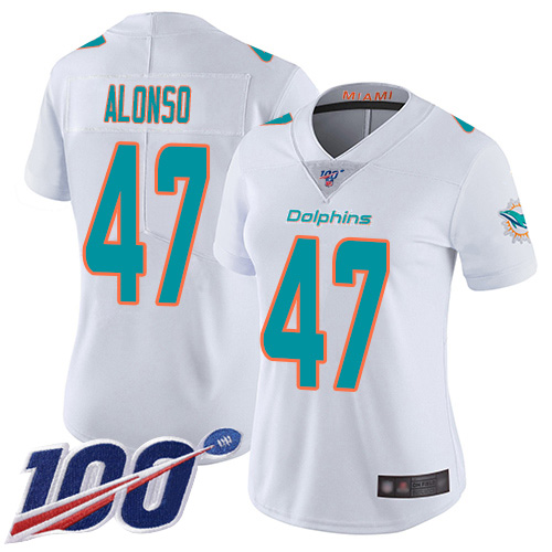 Miami Dolphins #47 Kiko Alonso White Women's Stitched 100th Season Vapor Limited Jersey Womens