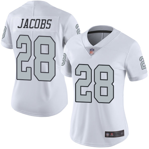 Raiders #28 Josh Jacobs White Women's Stitched Limited Rush Jersey