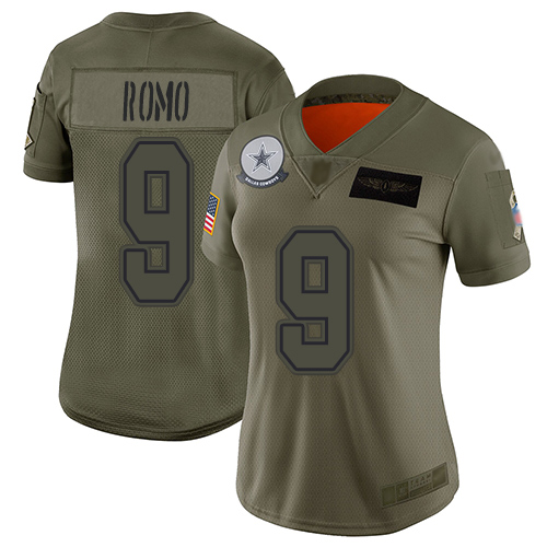 Dallas Cowboys #9 Tony Romo Camo Women's Stitched Limited 2019 Salute to Service Jersey Womens