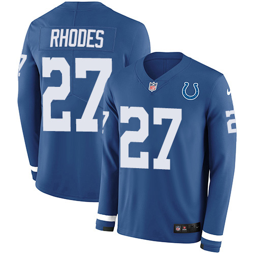 Indianapolis Colts #27 Xavier Rhodes Royal Blue Team Color Youth Stitched Limited Therma Long Sleeve Jersey Youth