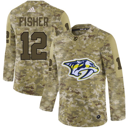 Adidas Nashville Predators #12 Mike Fisher Camo Authentic Stitched Jersey Men's