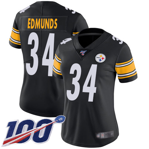 Pittsburgh Steelers #34 Terrell Edmunds Black Team Color Women's Stitched 100th Season Vapor Limited Jersey Womens