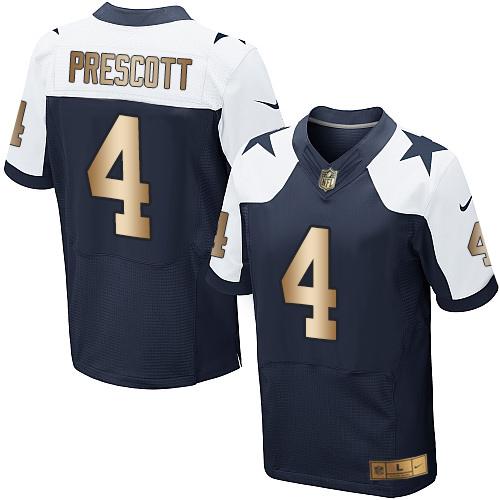 Cowboys #4 Dak Prescott Navy Blue Thanksgiving Throwback Men's Stitched Elite Gold Jersey