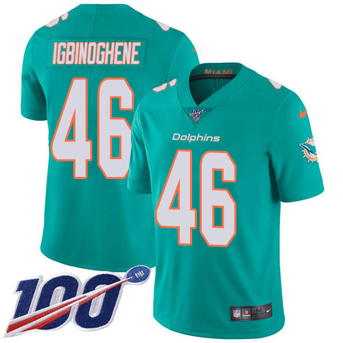 Miami Dolphins #46 Noah Igbinoghene Aqua Green Team Color Men's Stitched 100th Season Vapor Untouchable Limited Jersey Men's