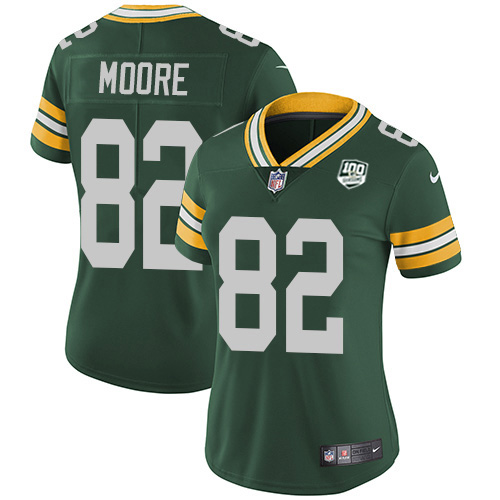 Green Bay Packers #82 J'Mon Moore Green Team Color Women's 100th Season Stitched Vapor Untouchable Limited Jersey Womens