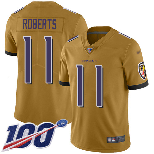 Baltimore Ravens #11 Seth Roberts Gold Men's Stitched Limited Inverted Legend 100th Season Jersey Men's