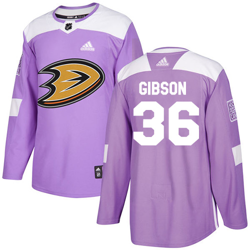 Adidas Anaheim Ducks #36 John Gibson Purple Authentic Fights Cancer Stitched Jersey Men's