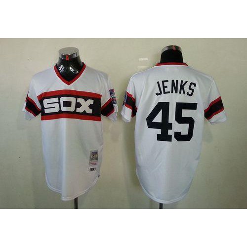 Mitchell And Ness 1983 Chicago White Sox #45 Bobby Jenks White Throwback Stitched Jersey Men's