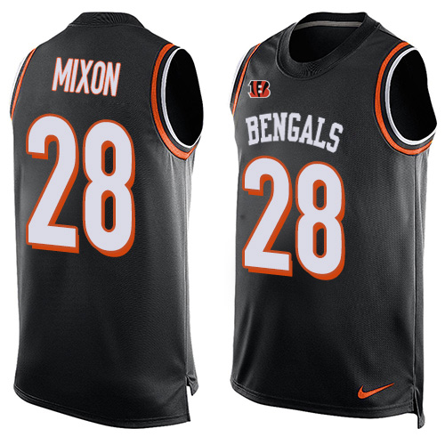 Bengals #28 Joe Mixon Black Team Color Men's Stitched Limited Tank Top Jersey