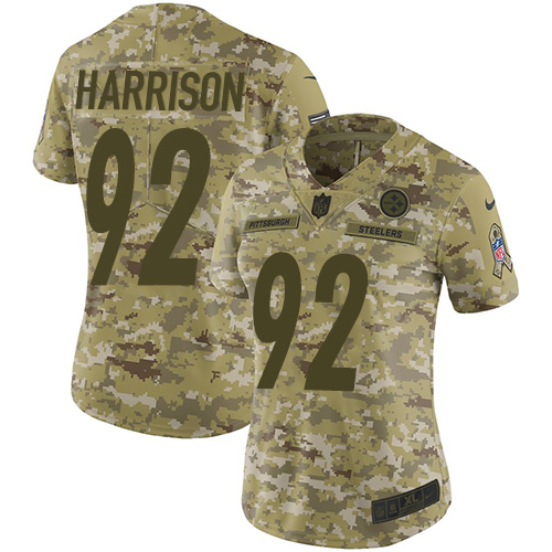 Pittsburgh Steelers #92 James Harrison Camo Women's Stitched Limited 2018 Salute to Service Jersey Womens