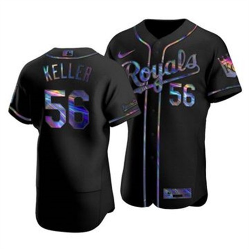 Kansas City Kansas City Royals #56 Brad Keller Men's Iridescent Holographic Collection Jersey - Black Men's