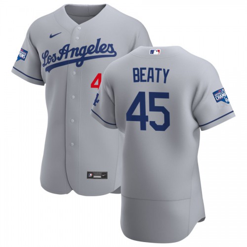 Los Angeles Los Angeles Dodgers #45 Matt Beaty Men's Gray Road 2020 World Series Champions Authentic Team Jersey Men's