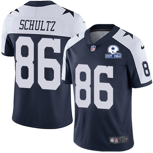 Dallas Cowboys #86 Dalton Schultz Navy Blue Thanksgiving Men's Stitched With Established In 1960 Patch Vapor Untouchable Limited Throwback Jersey