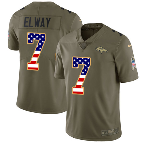 Broncos #7 John Elway Olive/USA Flag Men's Stitched Limited 2017 Salute To Service Jersey