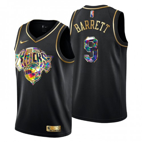 New York New York Knicks #9 R.J. Barrett Mens Golden Edition Diamond Logo 2021/22 Swingman Jersey - Black Mens