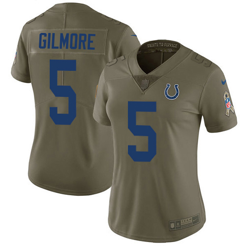 Colts #5 Stephon Gilmore Olive Women's Stitched Limited 2017 Salute To Service Jersey