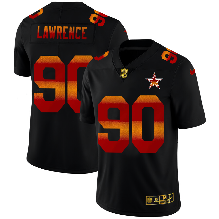 Dallas Cowboys #90 Demarcus Lawrence Men's Black Red Orange Stripe Vapor Limited Jersey