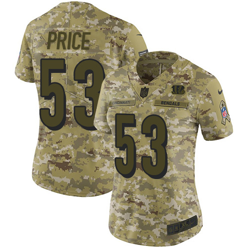 Cincinnati Bengals #53 Billy Price Camo Women's Stitched Limited 2018 Salute to Service Jersey Womens