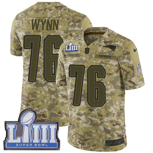 New England Patriots #76 Isaiah Wynn Camo Super Bowl LIII Bound Men's Stitched Limited 2018 Salute To Service Jersey Men's