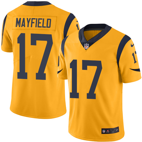 Rams #17 Baker Mayfield Gold Men's Stitched Limited Rush Jersey