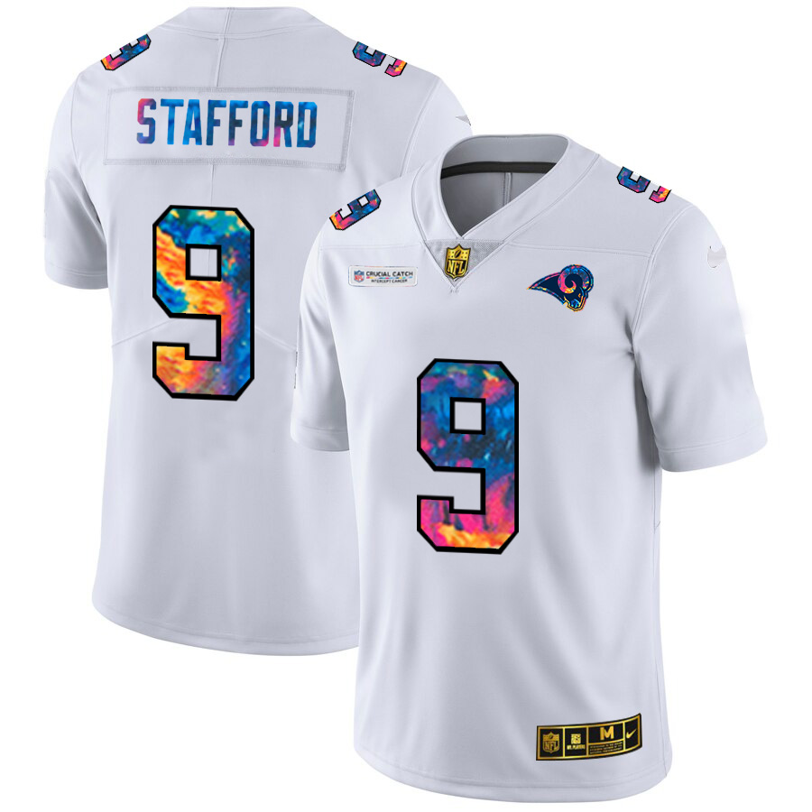 Los Angeles Rams #9 Matthew Stafford Men's White Multi-Color 2020 Crucial Catch Limited Jersey